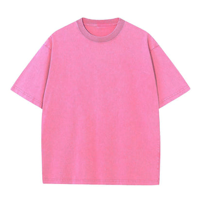 Cotton Heavy Distressed Drop Shoulder Retro Loose Short Sleeve