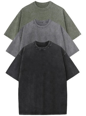 Cotton Heavy Distressed Drop Shoulder Retro Loose Short Sleeve