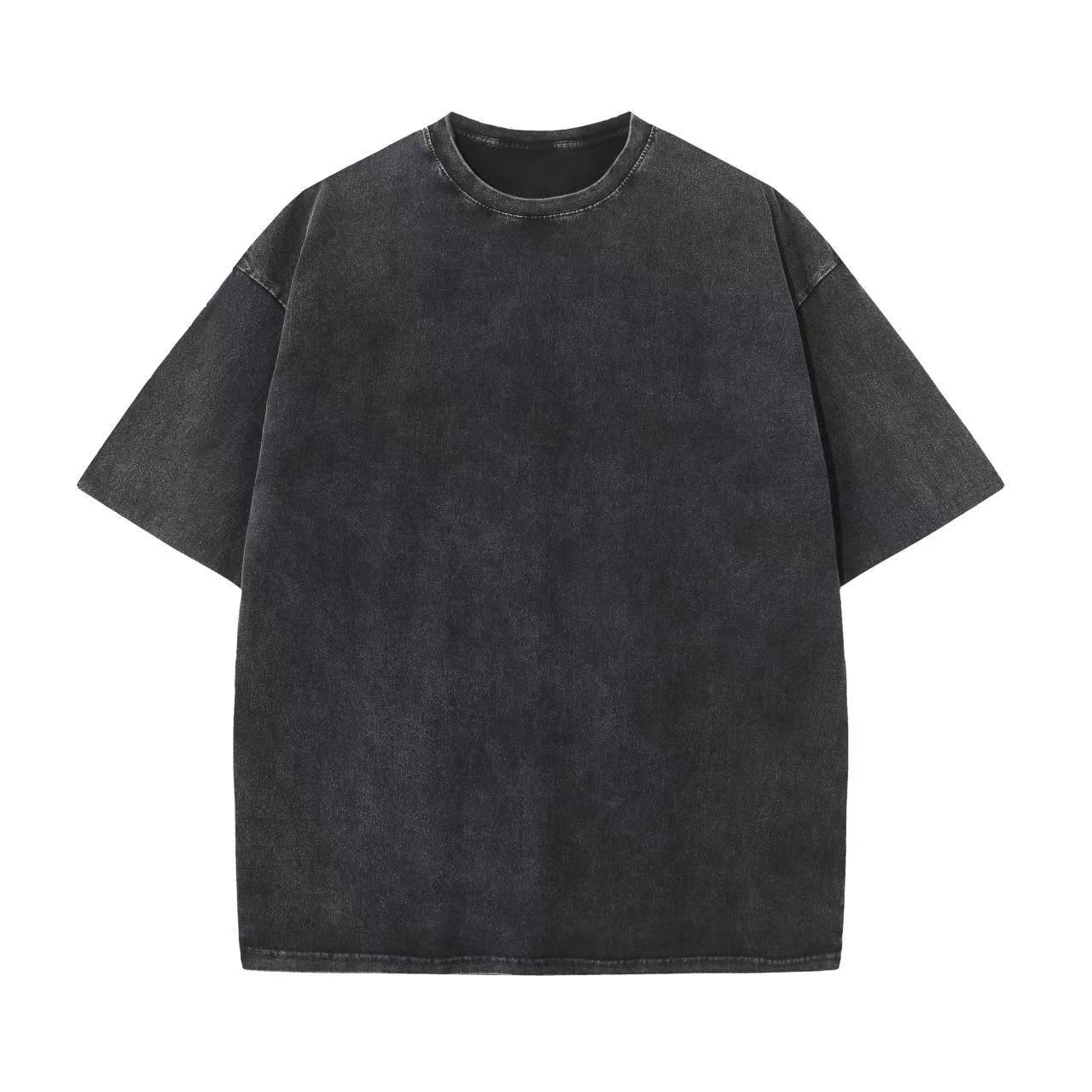 Cotton Heavy Distressed Drop Shoulder Retro Loose Short Sleeve