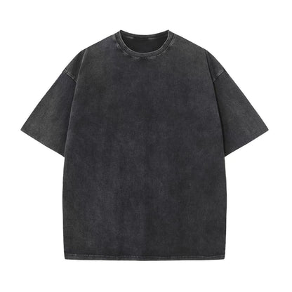 Cotton Heavy Distressed Drop Shoulder Retro Loose Short Sleeve