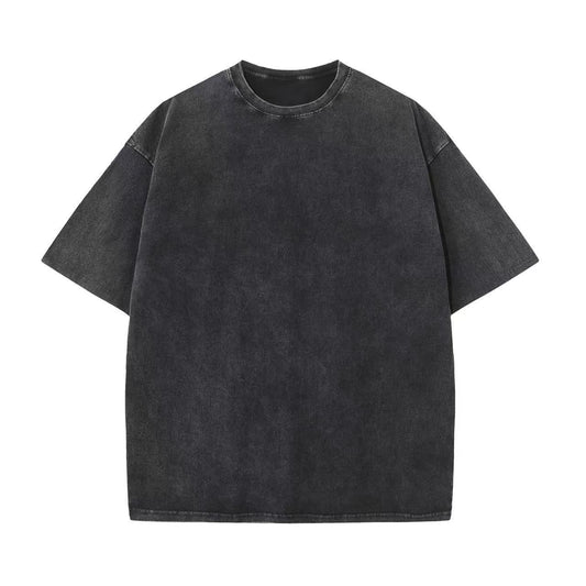 Cotton Heavy Distressed Drop Shoulder Retro Loose Short Sleeve
