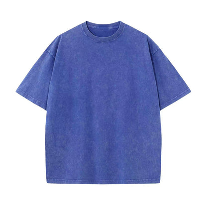Cotton Heavy Distressed Drop Shoulder Retro Loose Short Sleeve