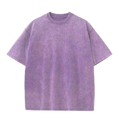 Cotton Heavy Distressed Drop Shoulder Retro Loose Short Sleeve