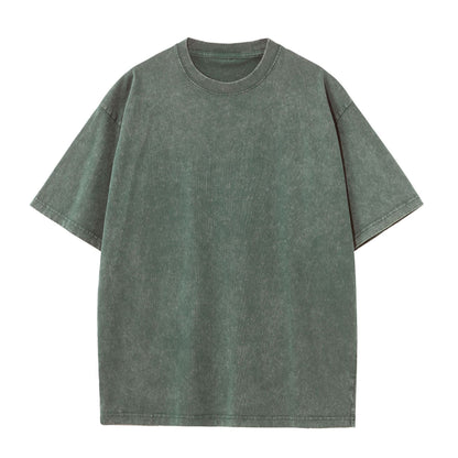 Cotton Heavy Distressed Drop Shoulder Retro Loose Short Sleeve