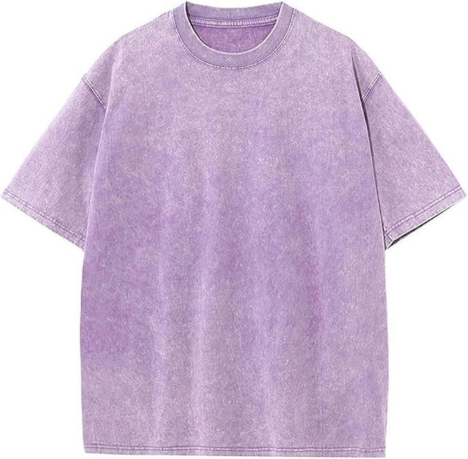 Cotton Heavy Distressed Drop Shoulder Retro Loose Short Sleeve