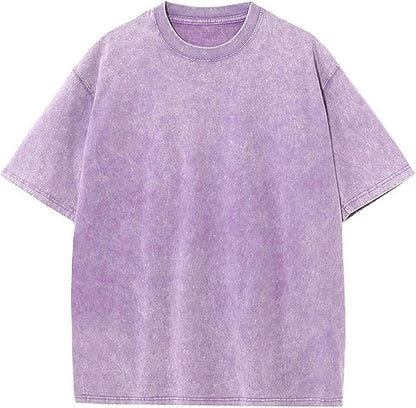 Cotton Heavy Distressed Drop Shoulder Retro Loose Short Sleeve