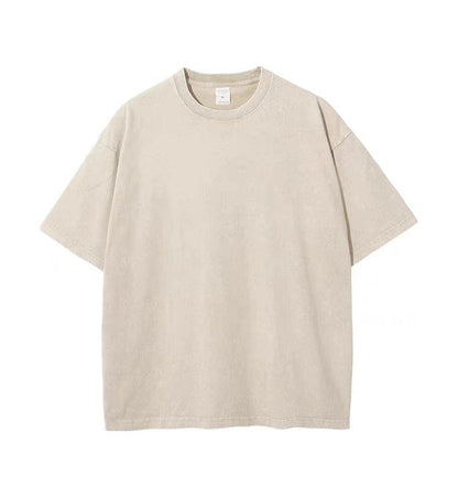 Cotton Heavy Distressed Drop Shoulder Retro Loose Short Sleeve